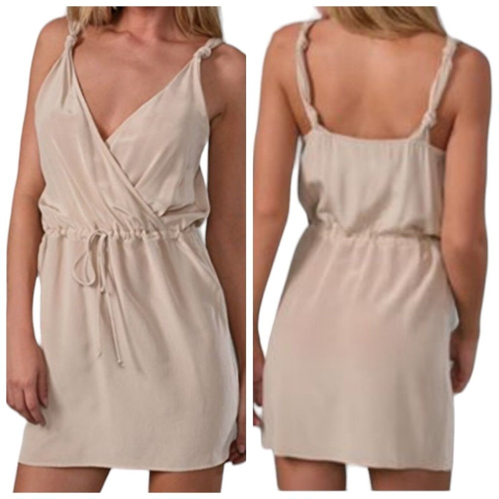 Rory Beca Womens M Monte Carlo Nude‎ Beige Silk Dress Knotted Straps Surplice